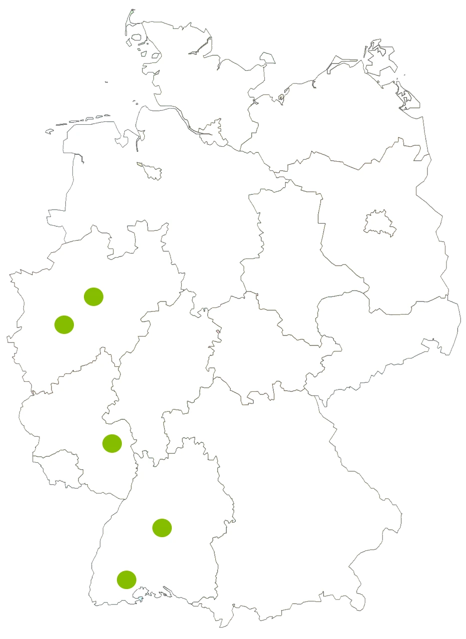 Deutschlandkarte mit den Standorten der stundenweisen Betreuung von Carework